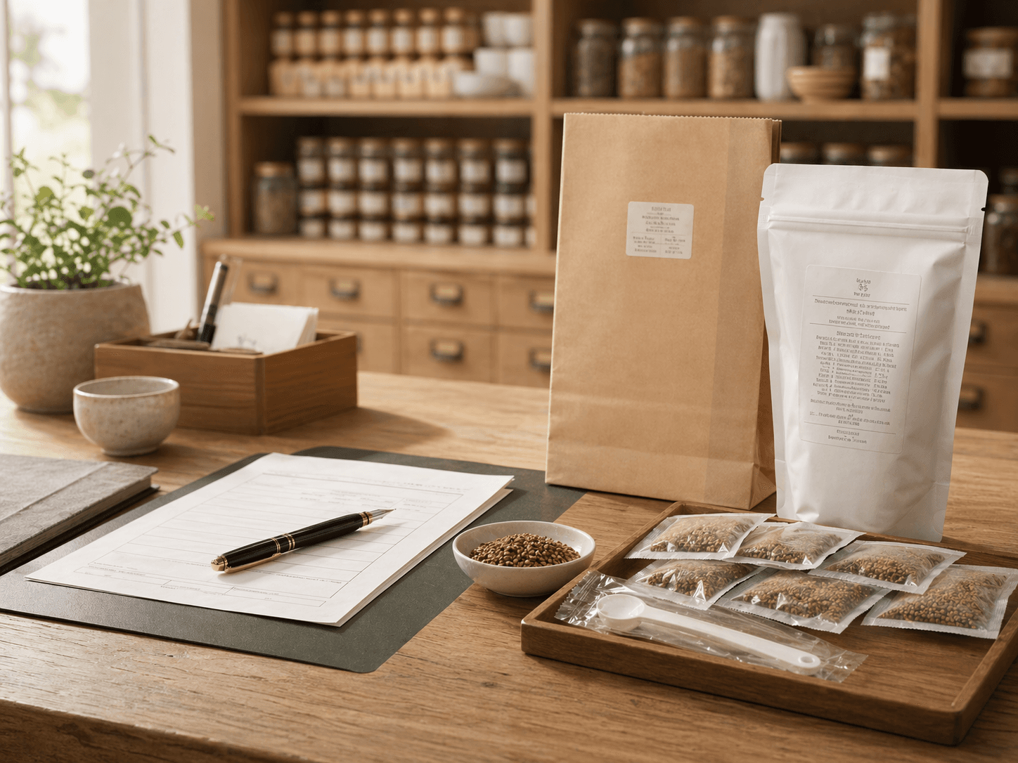 TCM prescription workspace with managed fulfillment packaging